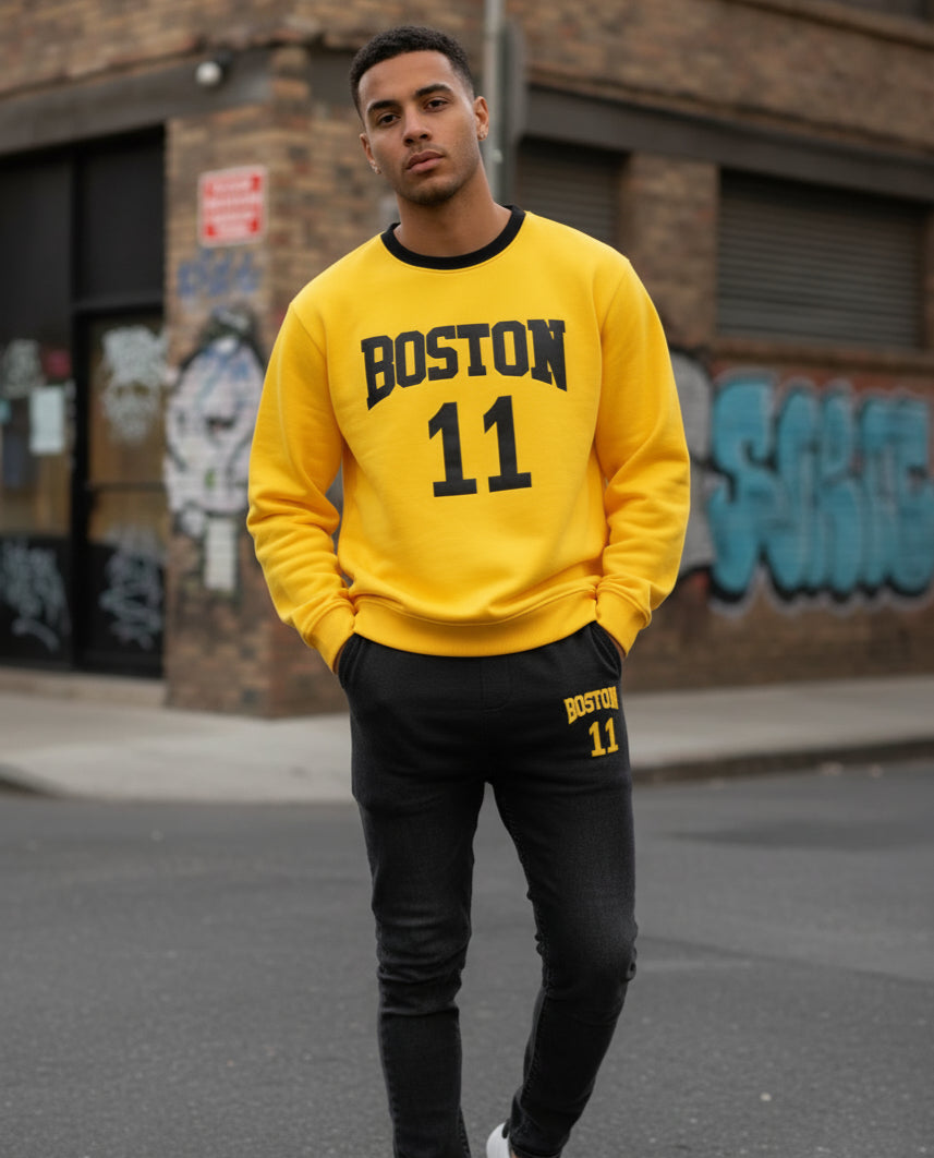 Yellow 'BOSTON 11' Sweatshirt & pajama Set - Men's Tracksuit