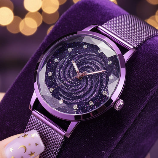 Women's Purple Magnetic Watch - Starry Sky Dial Mesh Strap