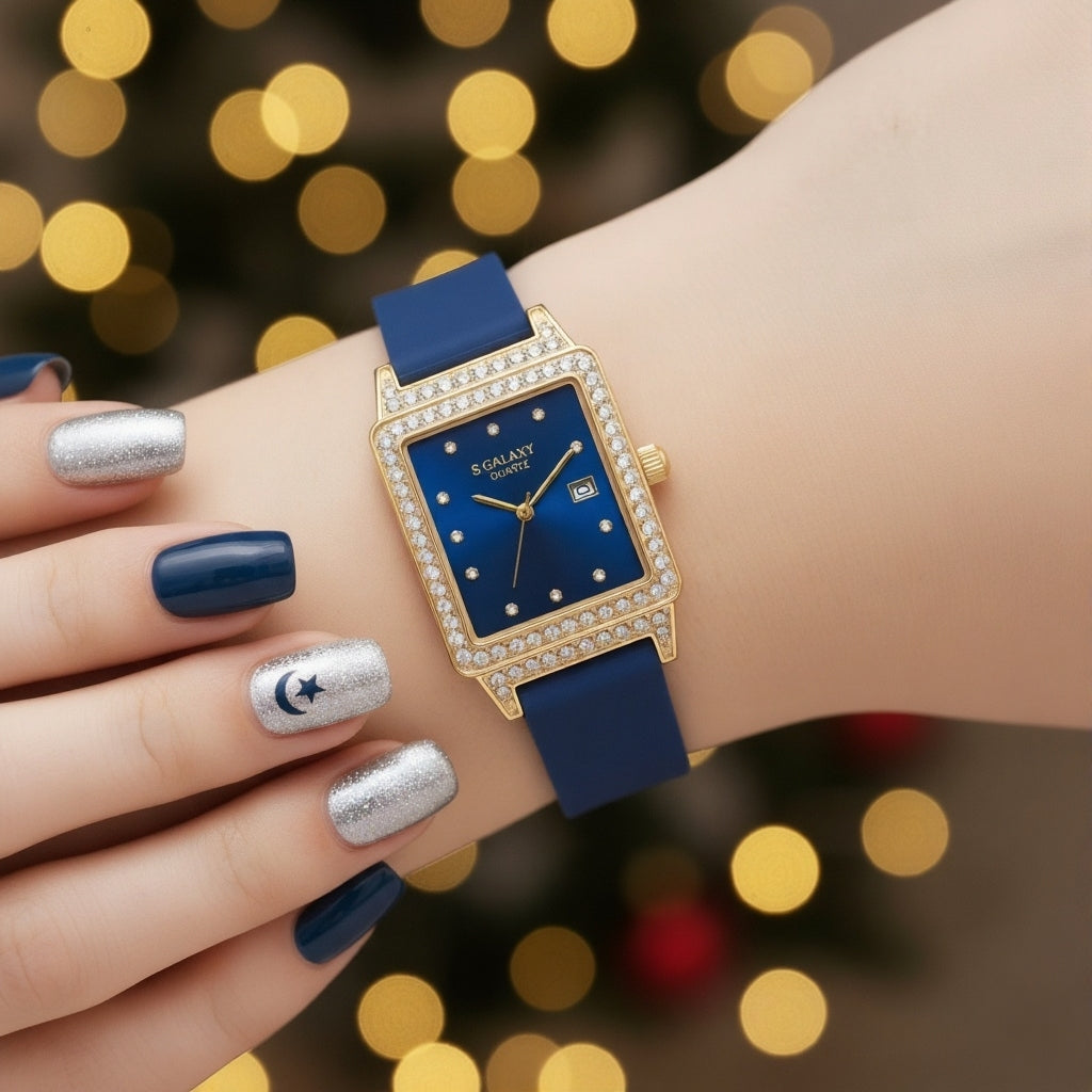 Women's Diamond Rectangle Watch - Colorful Silicone Strap Set