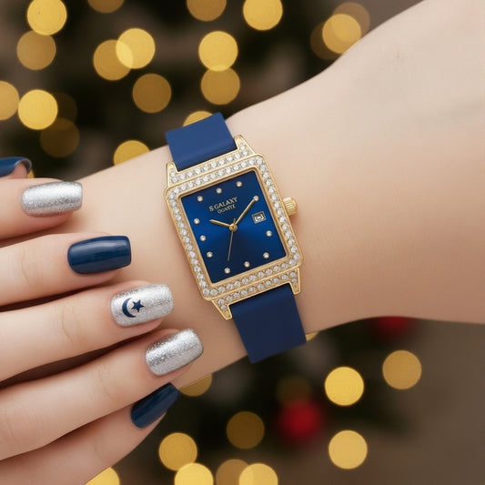 Women's Diamond Rectangle Watch - Colorful Silicone Strap Set