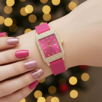 Women's Diamond Rectangle Watch - Colorful Silicone Strap Set