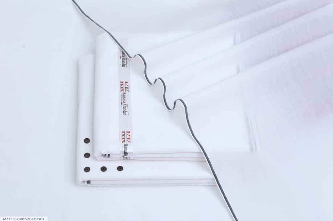 Original Kamalia Khaddar Unstitched Fabric - White Shalwar Kameez