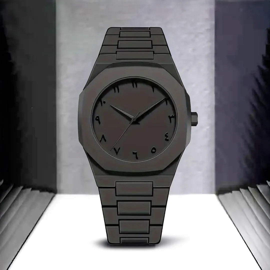 Arabic Dial Octagonal Watch - Black & White Minimalist Quartz