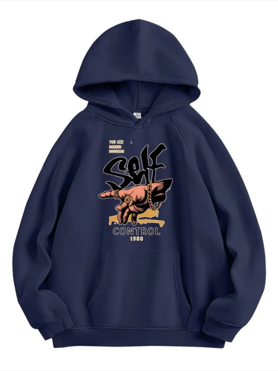 Dark Blue "Self Control" Graphic Hoodie - Streetwear Pullover