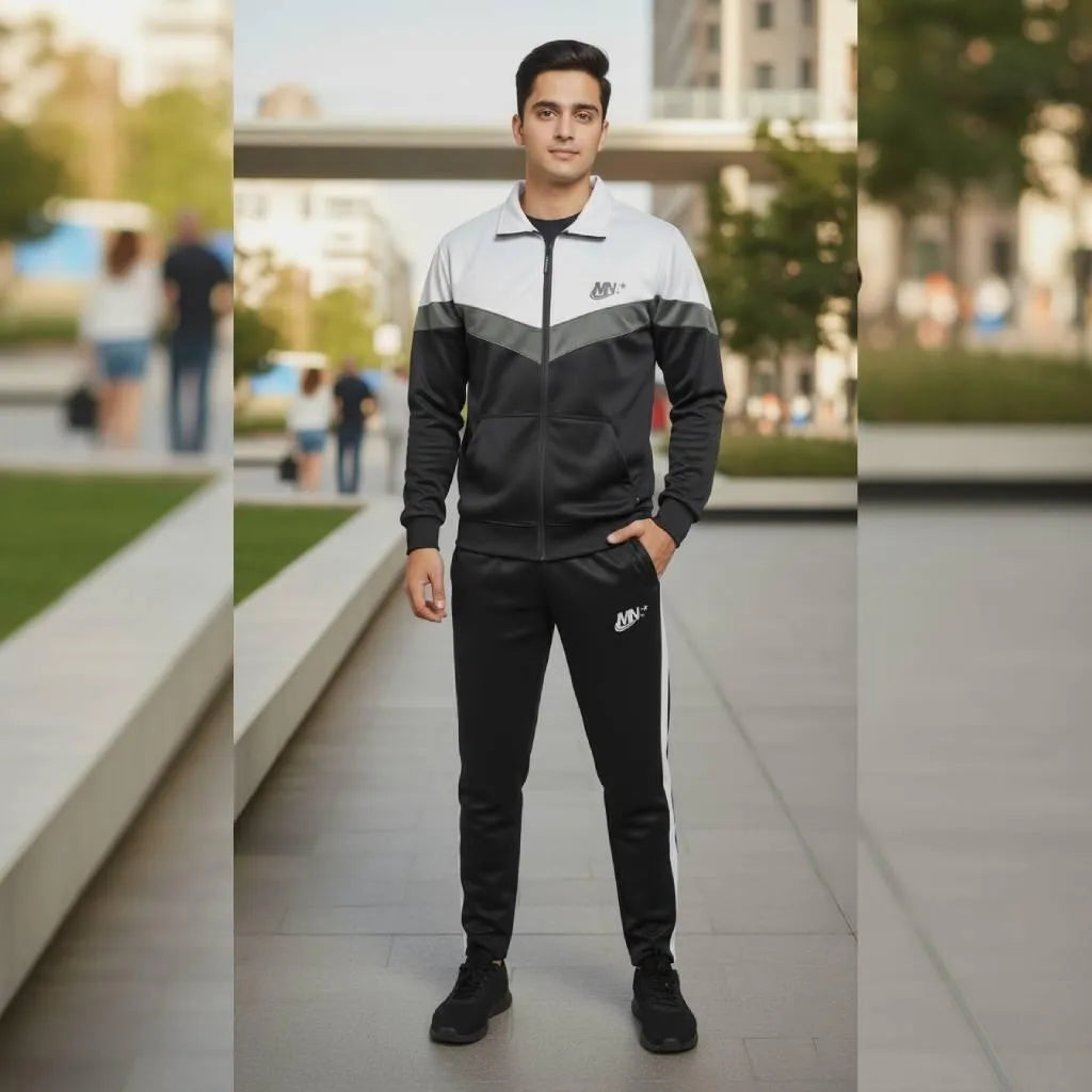 Men's Fleece Printed Zipper Track Suit - 2 Pcs