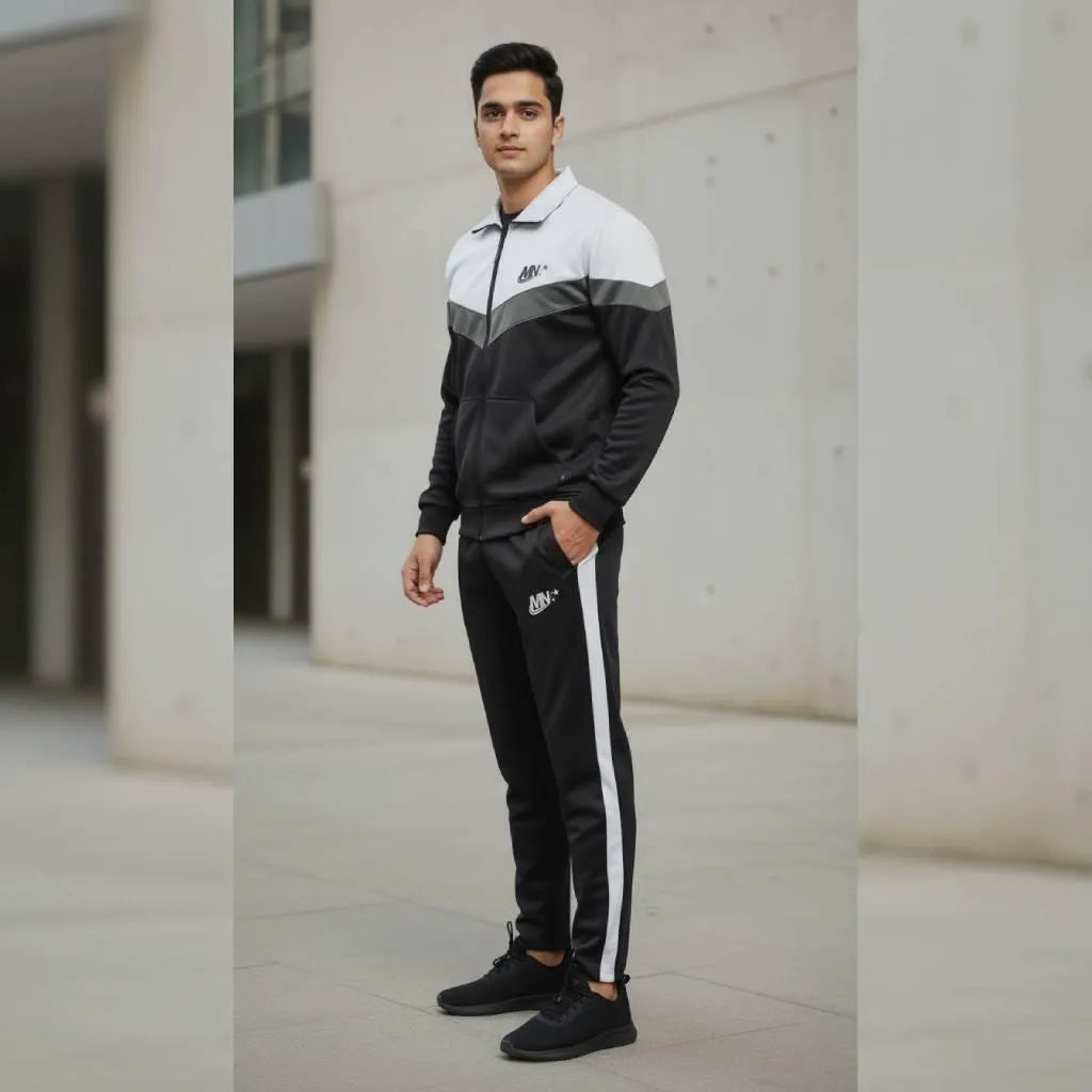 Men's Fleece Printed Zipper Track Suit - 2 Pcs