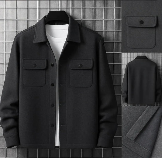 Men's Black Shacket | Casual Wool-Blend Shirt Jacket