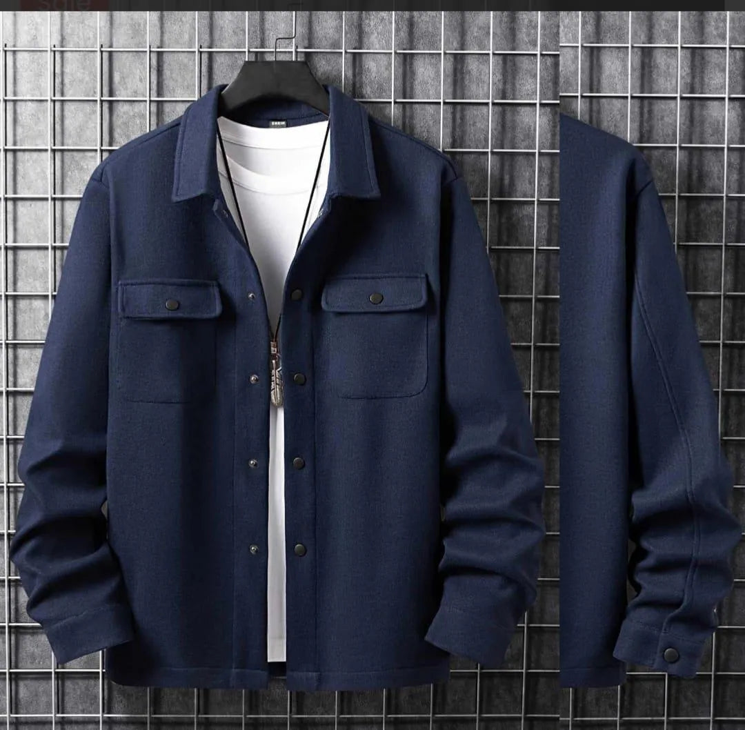 Men's Navy Blue Overshirt Jacket - Casual Flannel Shacket