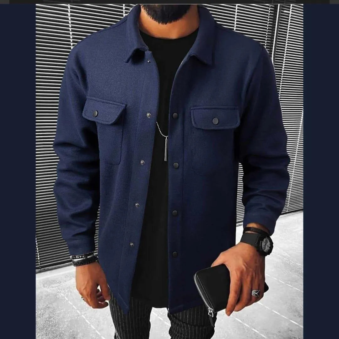Men's Navy Blue Overshirt Jacket - Casual Flannel Shacket