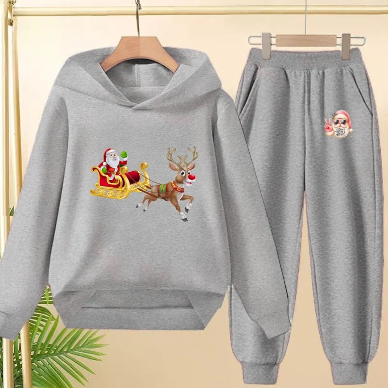 kids Christmas&deer PrintFestival clothing Matching Sweatshirt Christmas Hoodie with Name Xmas Gift Personalized Holiday Clothe