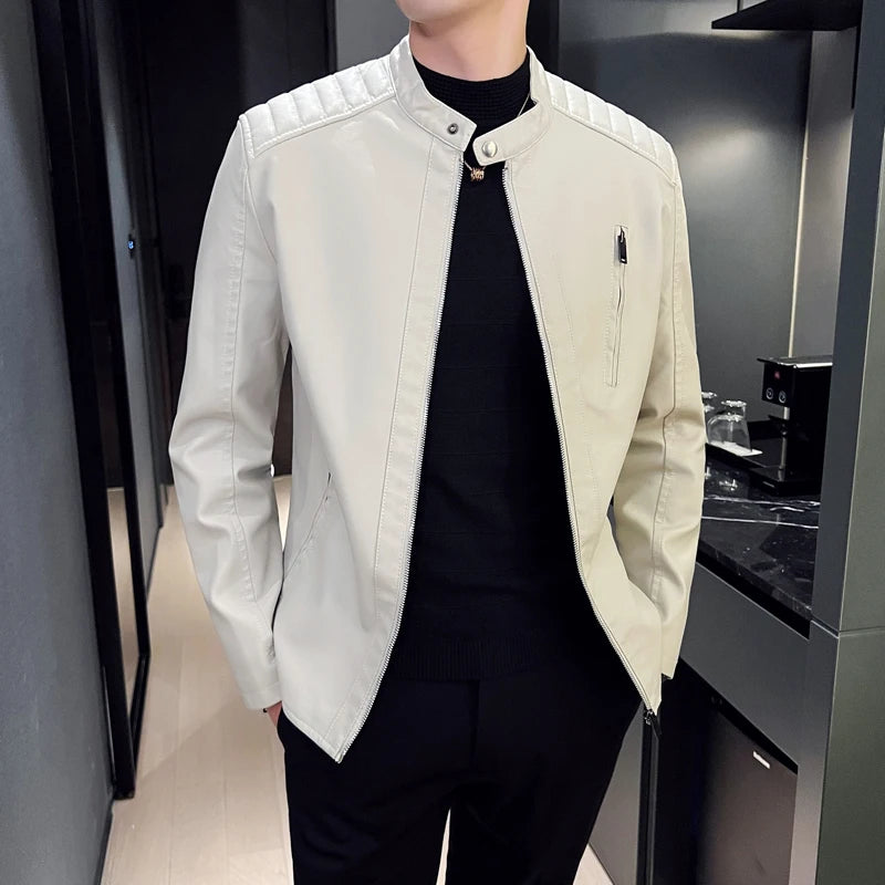 Autumn Winter Jacket  Men Clothes Handsome Warm Male Attractive Locomotive Zipper Cuffs Technology Cool Trendy Men Leather Coats