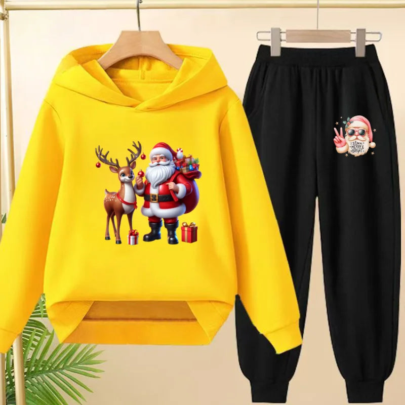 kids Christmas&deer PrintFestival clothing Matching Sweatshirt Christmas Hoodie with Name Xmas Gift Personalized Holiday Clothe