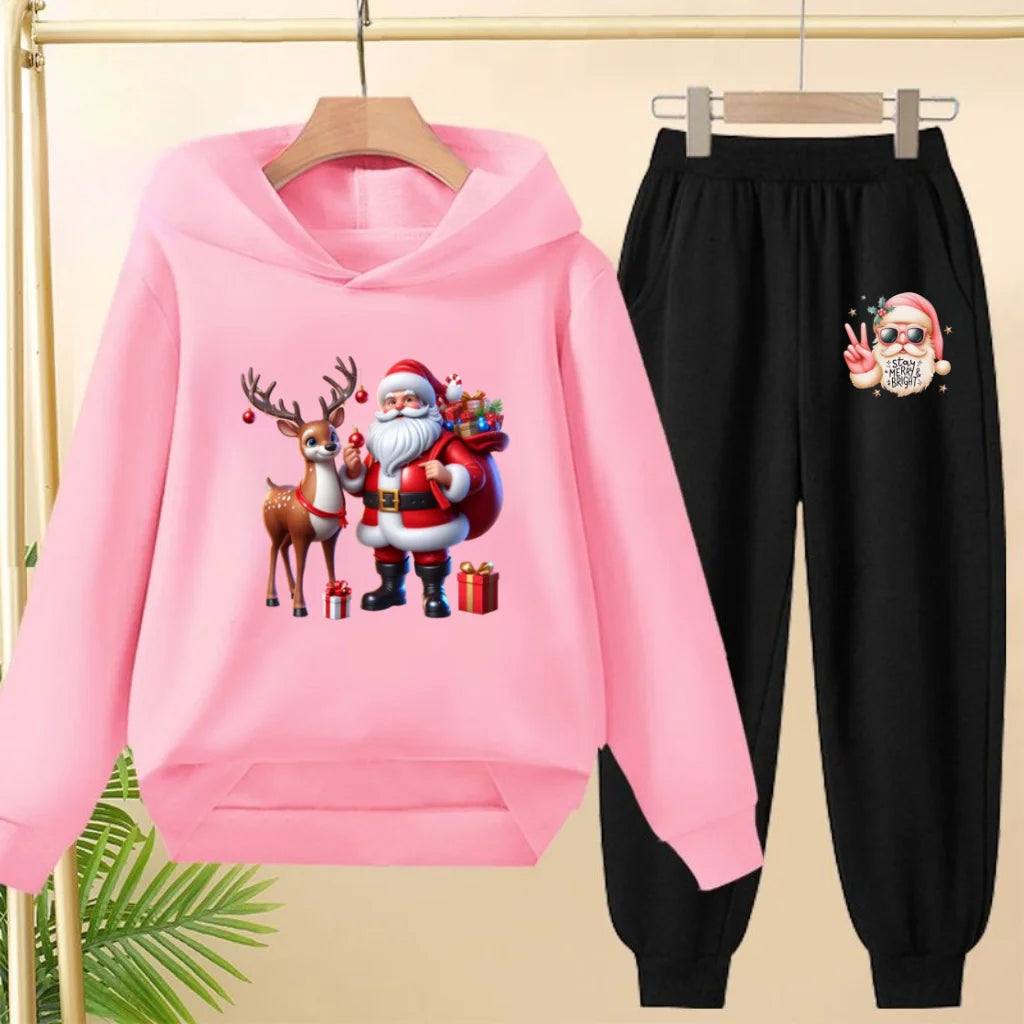 kids Christmas&deer PrintFestival clothing Matching Sweatshirt Christmas Hoodie with Name Xmas Gift Personalized Holiday Clothe