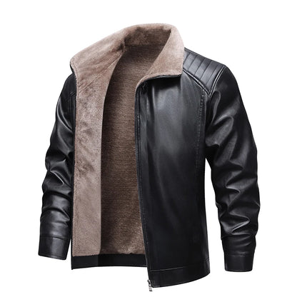 Men Leather Jacket Winter Fleece Lined Biker Jackets Fashion Motorcycle Jacket Faux Leather Coat Outwear Casual Streetwear