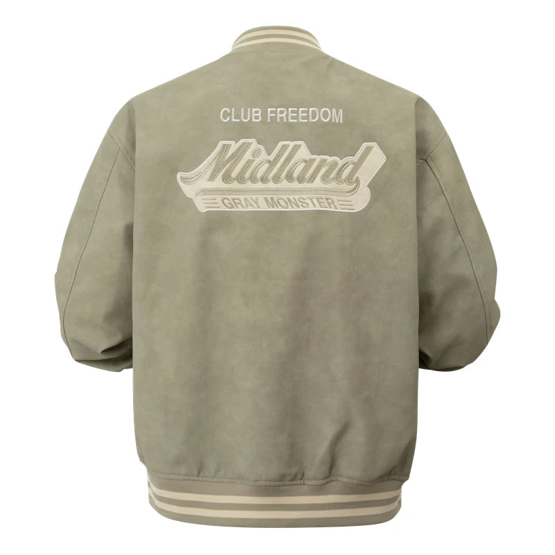 Mens Faux Leather Bomber Jacket Vintage Baseball Collar Letterman Long Sleeve Loose Coats Casual Streetwear For Mens