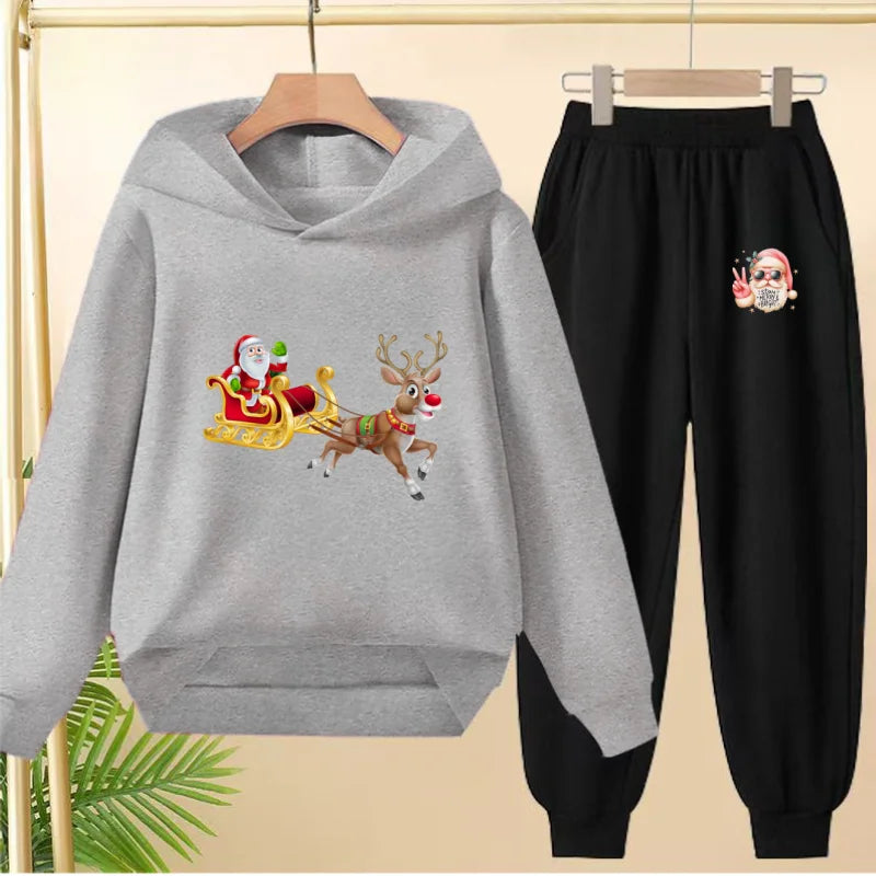 kids Christmas&deer PrintFestival clothing Matching Sweatshirt Christmas Hoodie with Name Xmas Gift Personalized Holiday Clothe