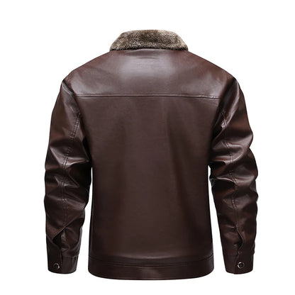 Men Leather Jacket Winter Fleece Lined Biker Jackets Fashion Motorcycle Jacket Faux Leather Coat Outwear Casual Streetwear