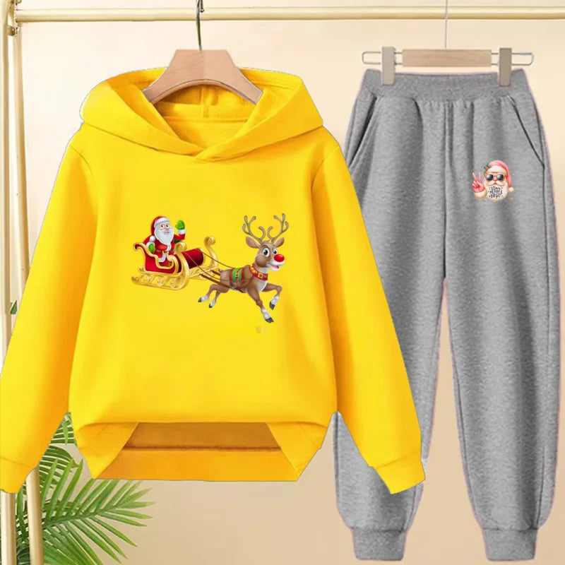 kids Christmas&deer PrintFestival clothing Matching Sweatshirt Christmas Hoodie with Name Xmas Gift Personalized Holiday Clothe