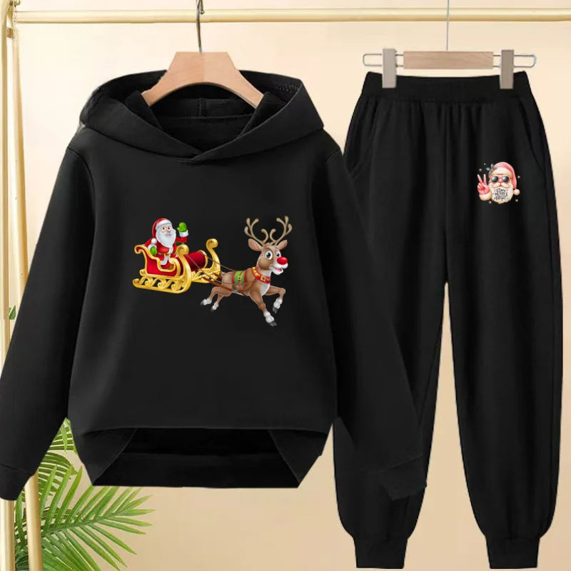 kids Christmas&deer PrintFestival clothing Matching Sweatshirt Christmas Hoodie with Name Xmas Gift Personalized Holiday Clothe