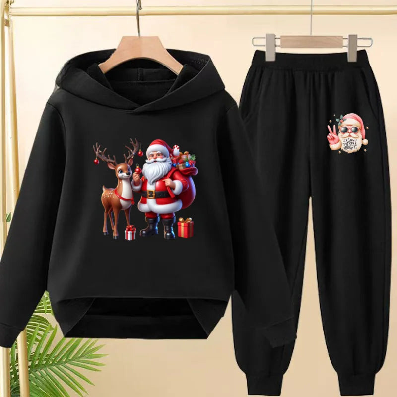 kids Christmas&deer PrintFestival clothing Matching Sweatshirt Christmas Hoodie with Name Xmas Gift Personalized Holiday Clothe