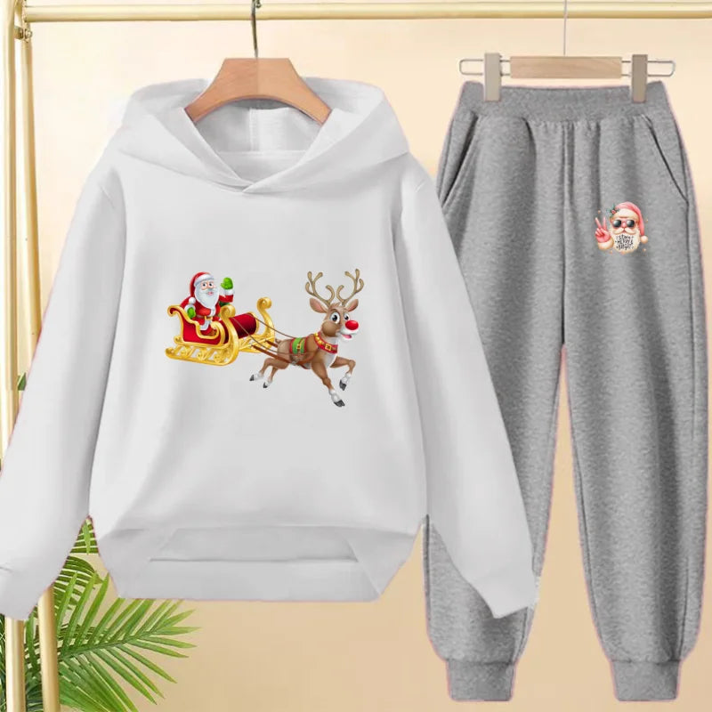 kids Christmas&deer PrintFestival clothing Matching Sweatshirt Christmas Hoodie with Name Xmas Gift Personalized Holiday Clothe