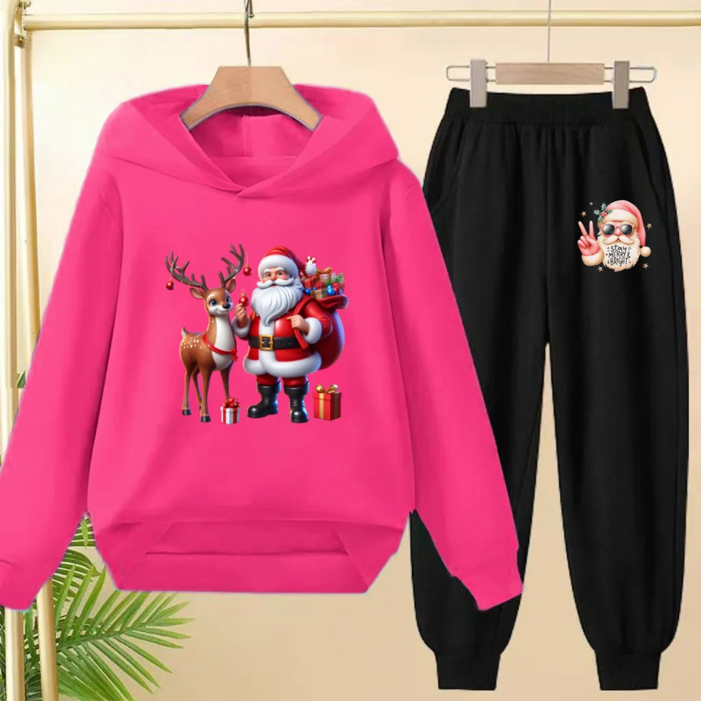 kids Christmas&deer PrintFestival clothing Matching Sweatshirt Christmas Hoodie with Name Xmas Gift Personalized Holiday Clothe