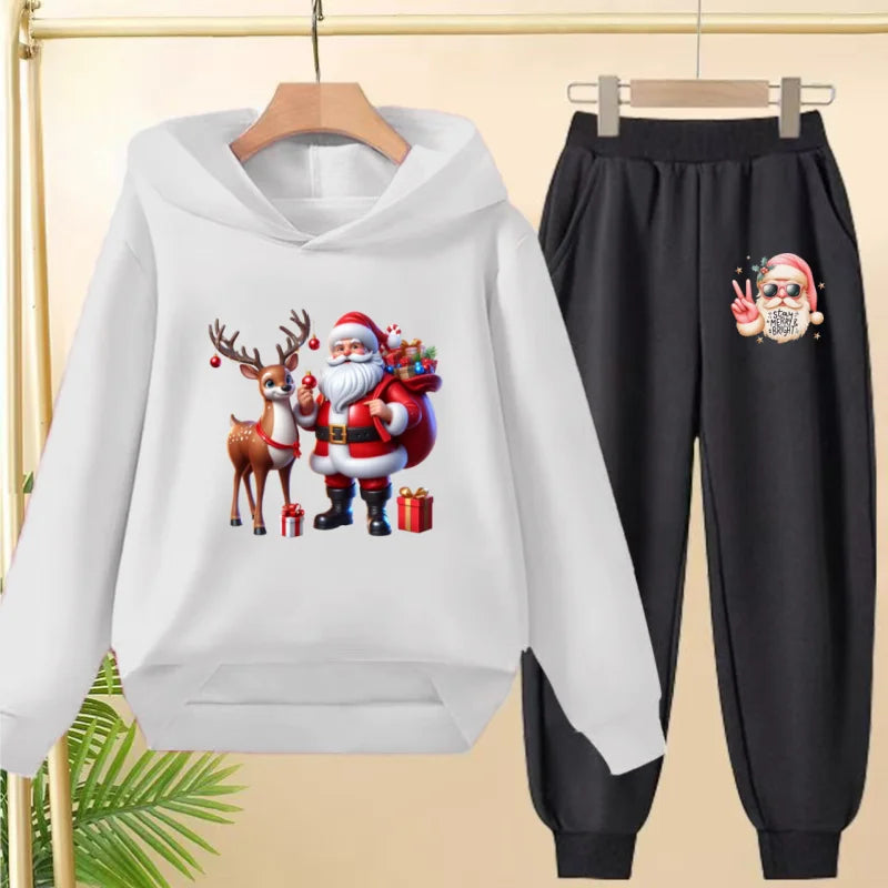 kids Christmas&deer PrintFestival clothing Matching Sweatshirt Christmas Hoodie with Name Xmas Gift Personalized Holiday Clothe