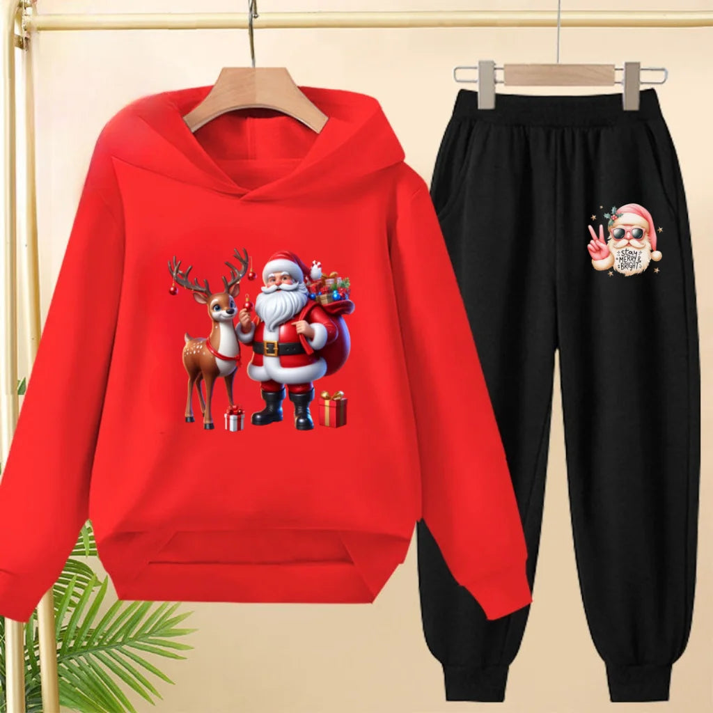 kids Christmas&deer PrintFestival clothing Matching Sweatshirt Christmas Hoodie with Name Xmas Gift Personalized Holiday Clothe