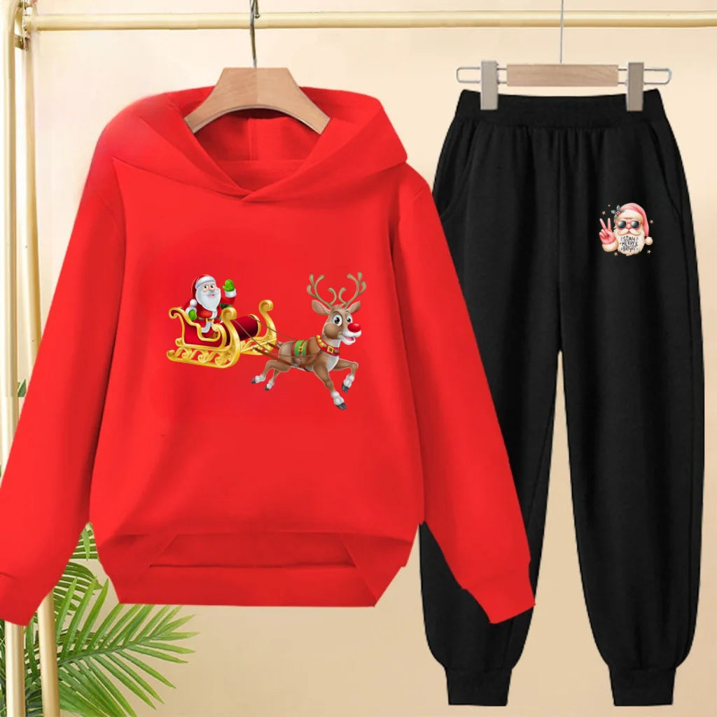 kids Christmas&deer PrintFestival clothing Matching Sweatshirt Christmas Hoodie with Name Xmas Gift Personalized Holiday Clothe