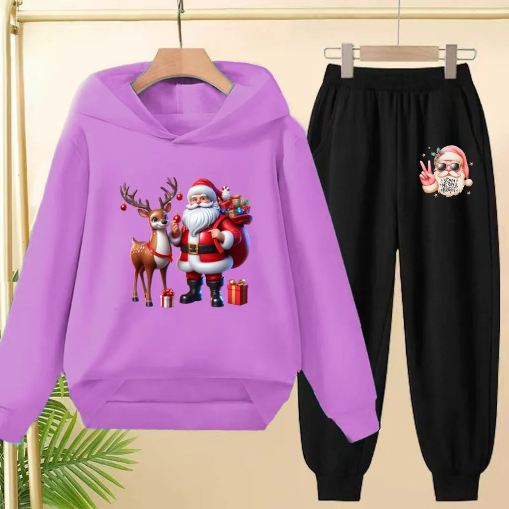 kids Christmas&deer PrintFestival clothing Matching Sweatshirt Christmas Hoodie with Name Xmas Gift Personalized Holiday Clothe