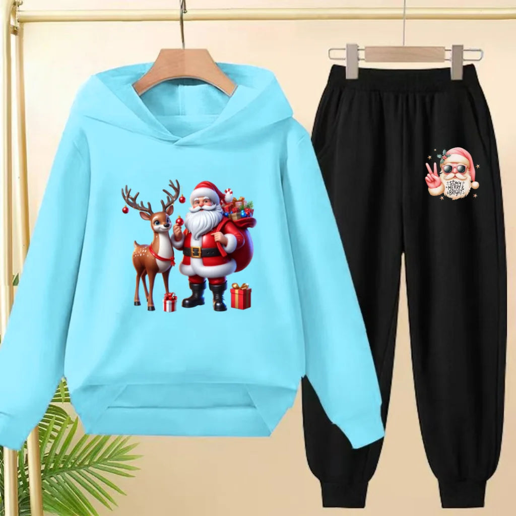 kids Christmas&deer PrintFestival clothing Matching Sweatshirt Christmas Hoodie with Name Xmas Gift Personalized Holiday Clothe