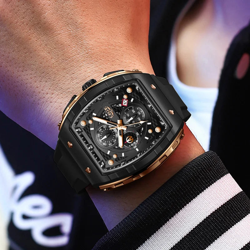 LIGE Top Brand Luxury Mens Watches Waterproof Sports Watch Silicone Strap Chronograph Quartz Wristwatch Relogios Masculino+BOX