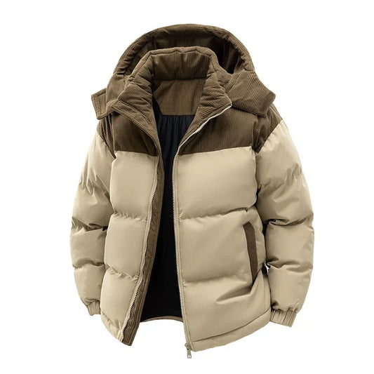 Man Down Jacket Winter Contrast Color Patchwork Cold-proof Male Coat Long Sleeve Business Men Detachable Hooded Outerwear