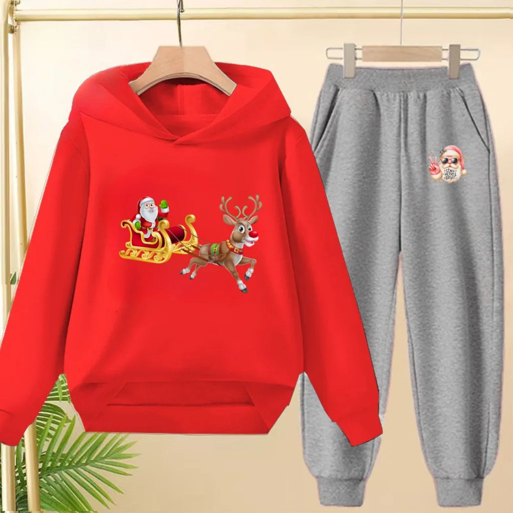 kids Christmas&deer PrintFestival clothing Matching Sweatshirt Christmas Hoodie with Name Xmas Gift Personalized Holiday Clothe