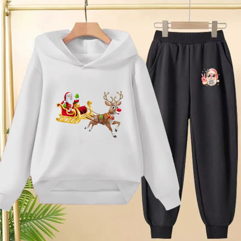 kids Christmas&deer PrintFestival clothing Matching Sweatshirt Christmas Hoodie with Name Xmas Gift Personalized Holiday Clothe