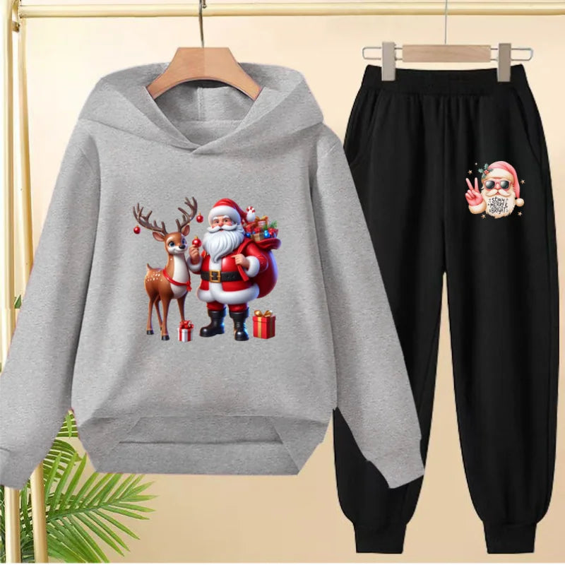 kids Christmas&deer PrintFestival clothing Matching Sweatshirt Christmas Hoodie with Name Xmas Gift Personalized Holiday Clothe