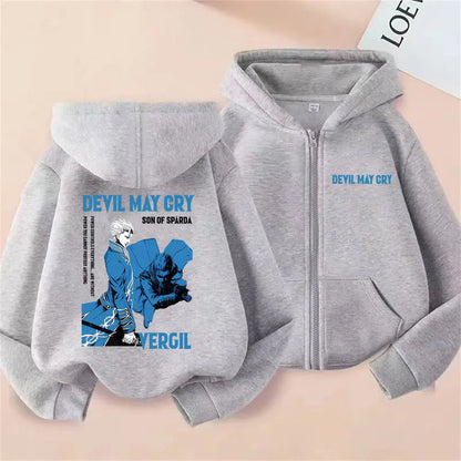 Anime Devil May Cry Son of Sparda Vergil Zipper Hoodie Men Women Cartoon Oversized Zip Up Jacket Coat Male Fashion Streetwear