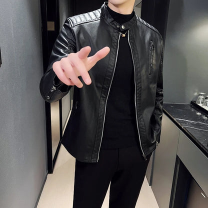 Autumn Winter Jacket  Men Clothes Handsome Warm Male Attractive Locomotive Zipper Cuffs Technology Cool Trendy Men Leather Coats