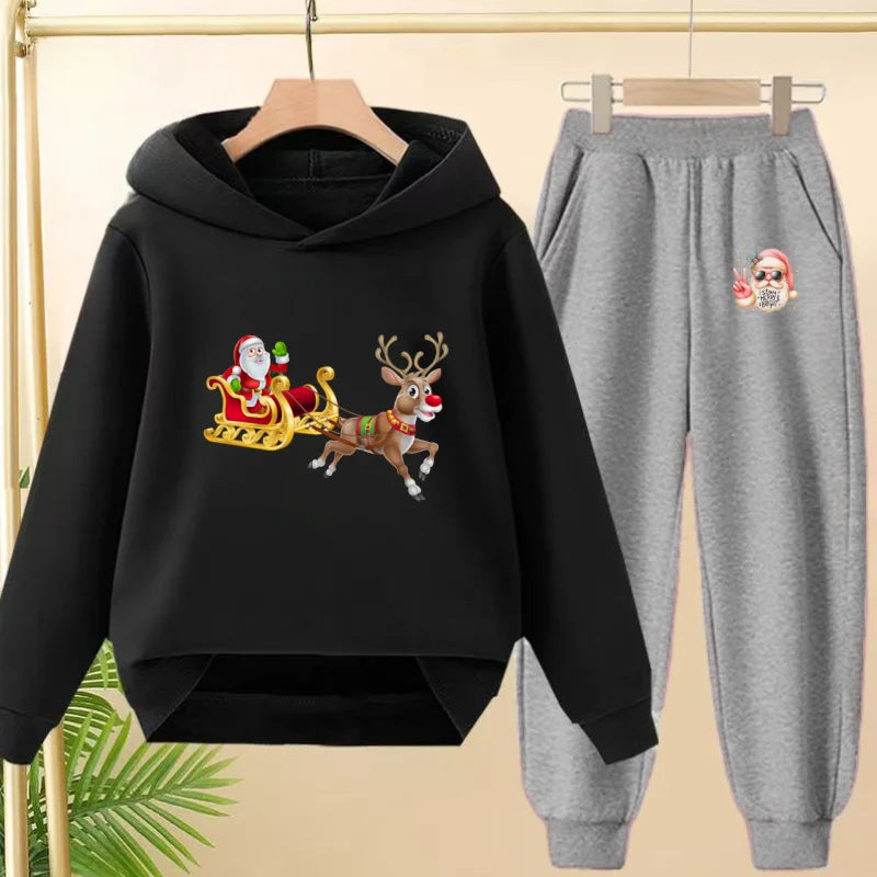 kids Christmas&deer PrintFestival clothing Matching Sweatshirt Christmas Hoodie with Name Xmas Gift Personalized Holiday Clothe