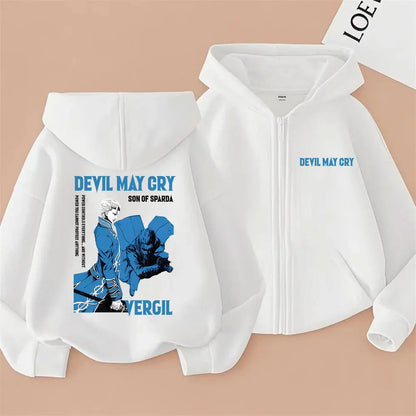 Anime Devil May Cry Son of Sparda Vergil Zipper Hoodie Men Women Cartoon Oversized Zip Up Jacket Coat Male Fashion Streetwear
