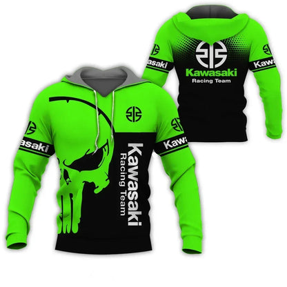 2025 New Men's Sports and Leisure Wear 3D Printed Kawasaki Hoodie Street Racing Suit Adventure Motorcycle Fashion Large Size