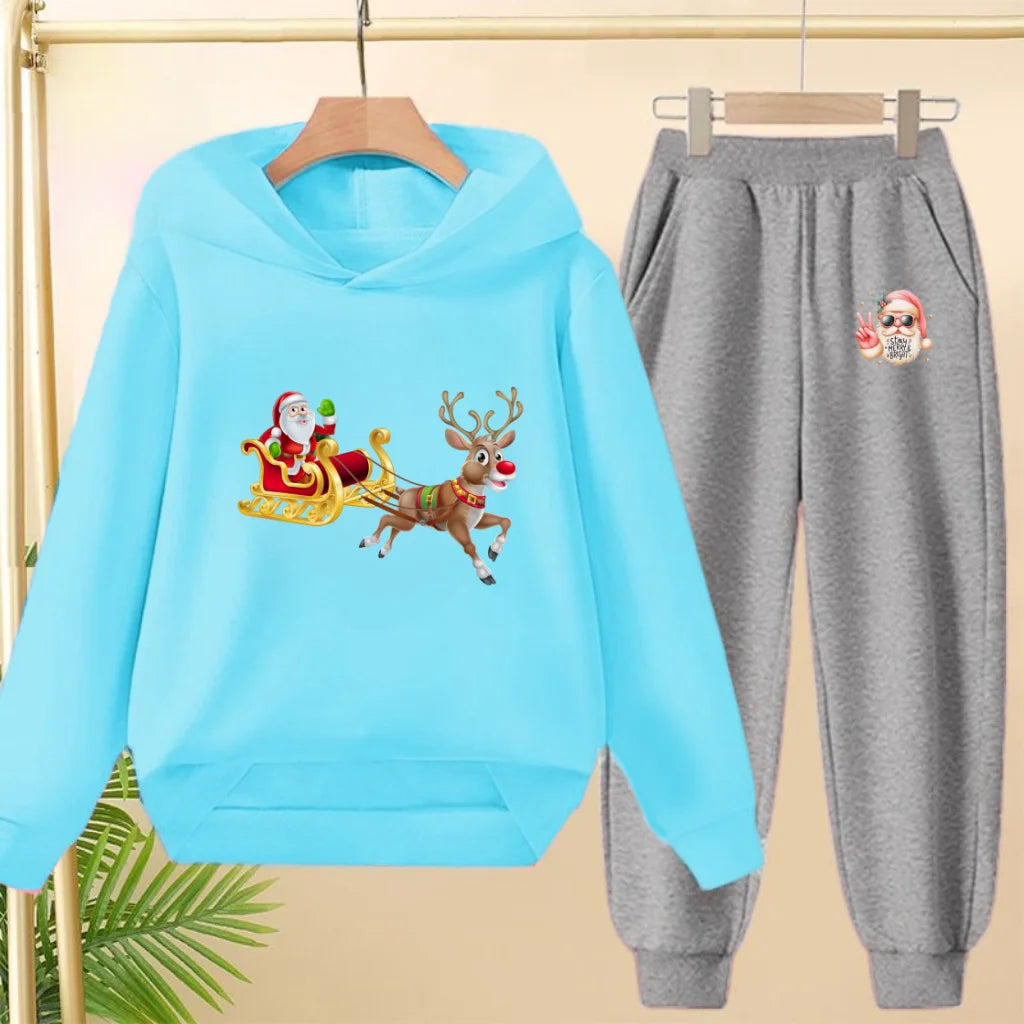 kids Christmas&deer PrintFestival clothing Matching Sweatshirt Christmas Hoodie with Name Xmas Gift Personalized Holiday Clothe