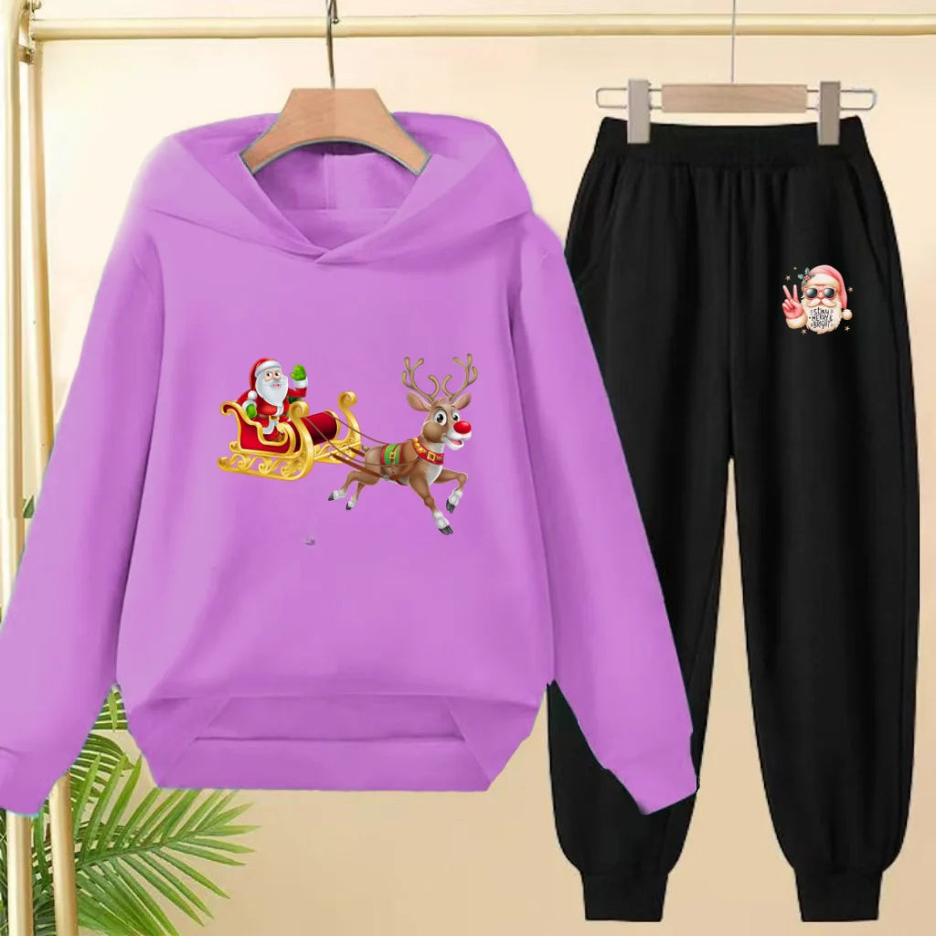 kids Christmas&deer PrintFestival clothing Matching Sweatshirt Christmas Hoodie with Name Xmas Gift Personalized Holiday Clothe