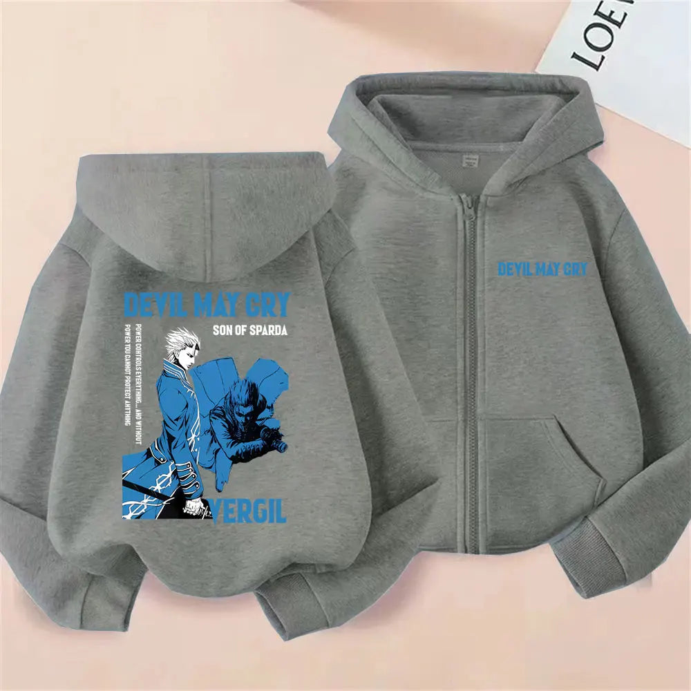 Anime Devil May Cry Son of Sparda Vergil Zipper Hoodie Men Women Cartoon Oversized Zip Up Jacket Coat Male Fashion Streetwear