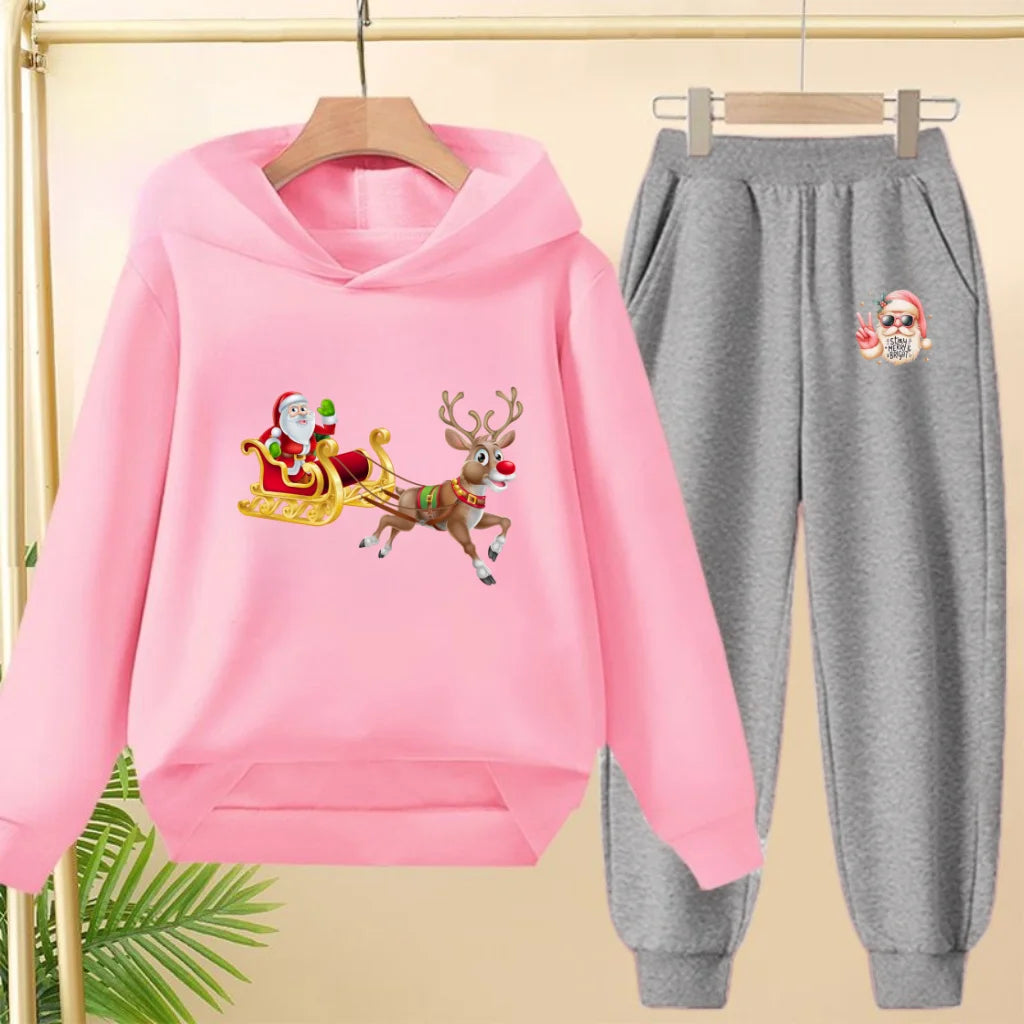 kids Christmas&deer PrintFestival clothing Matching Sweatshirt Christmas Hoodie with Name Xmas Gift Personalized Holiday Clothe