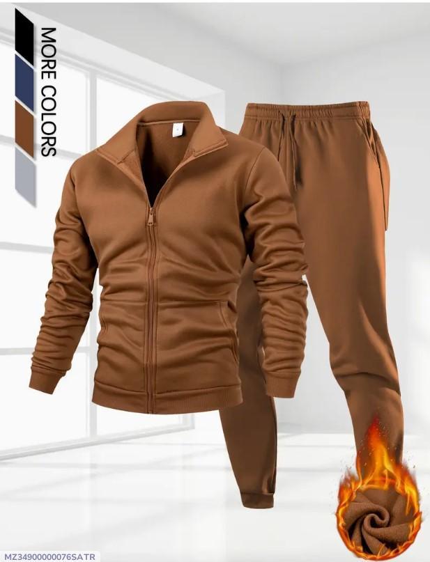 2 pieces men's fleece plain tracksuit