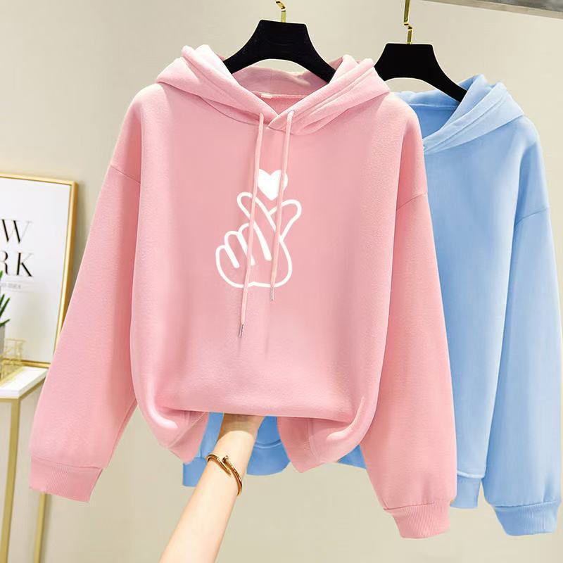 Cross border autumn and winter new collage style hooded sweatshirt female student. Trendy plus size loose fleece Coat Instagram Trendy Top.