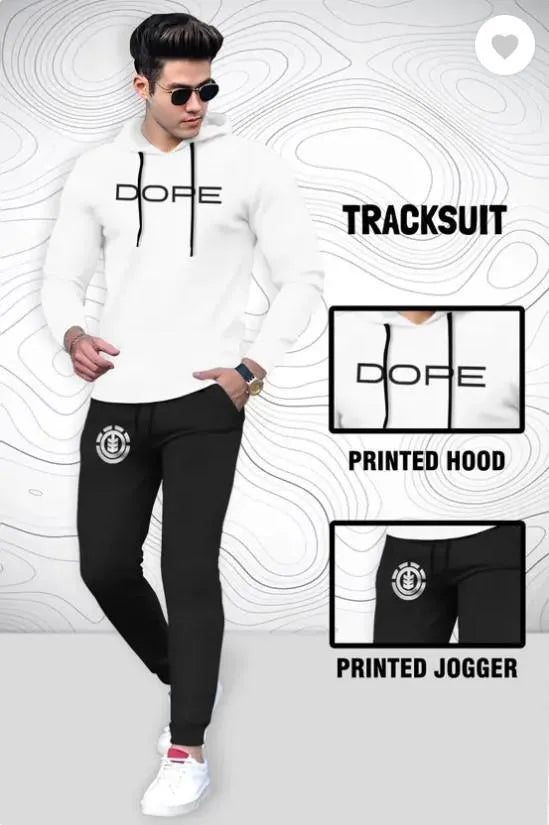 2 PCs mens fleece printed tracksuit