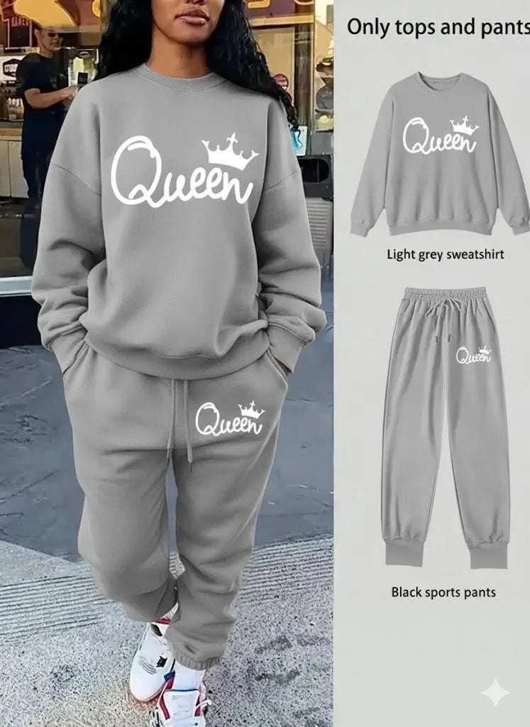 2 pieces women's stitched polyester fleece printed tracksuit