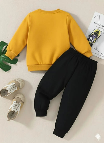 2 pieces girls fleece printed tracksuit